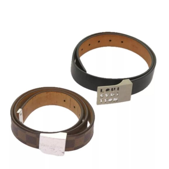 LOUIS VUITTON Damier Ebene Belt Leather 2Set Black LV Auth - Picture 12 of 13